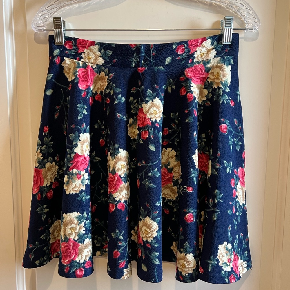 SHEIN Blue Floral Skater Circle Skirt